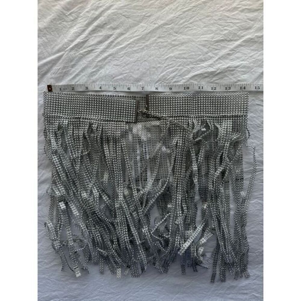 Micas Glamorous Silver Rhinestone Fringe Mini Belt‎ Skirt Party Clubwear Dance - Picture 3 of 10